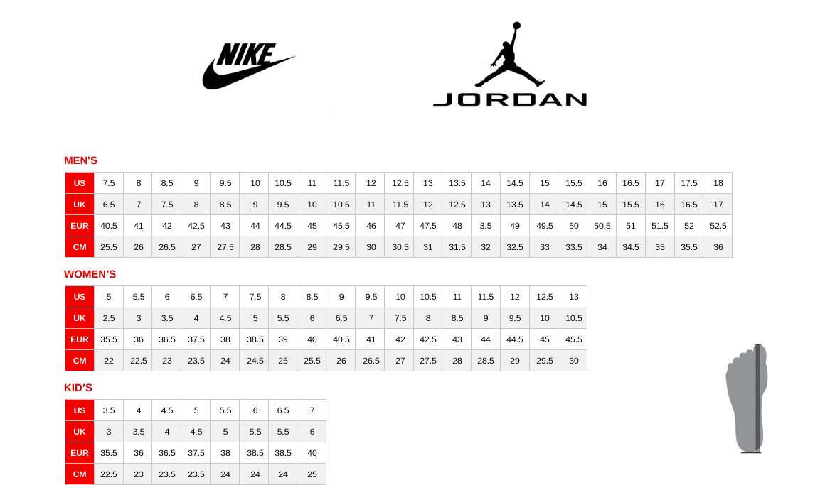 michael jordan shoe size chart