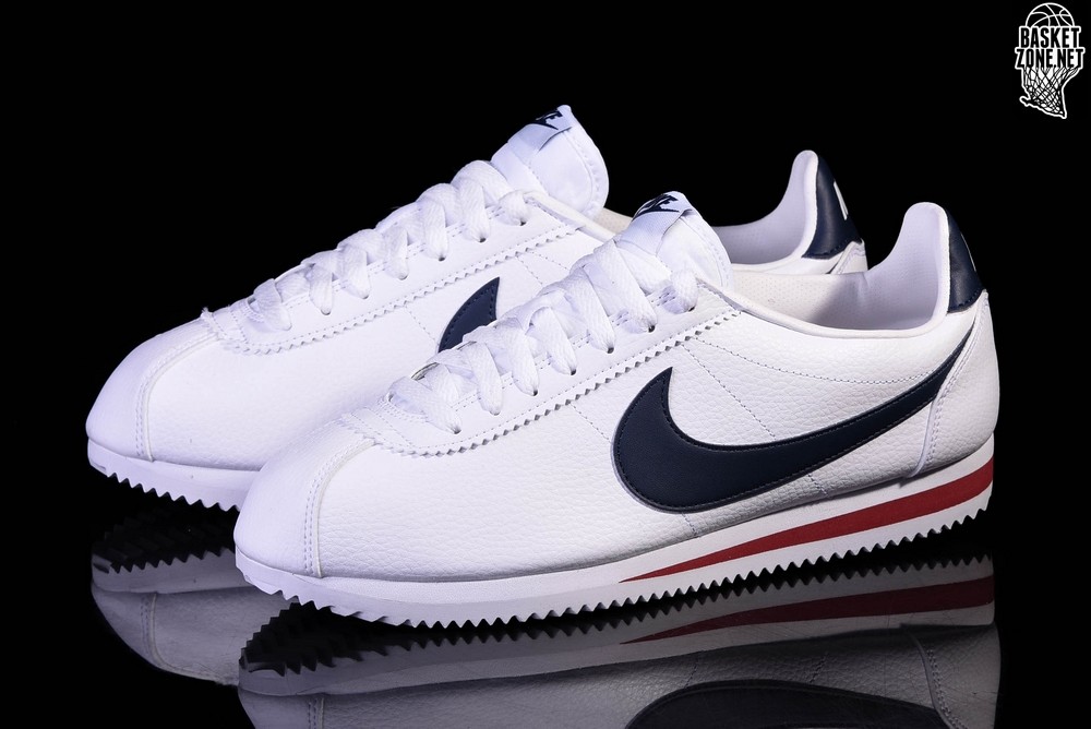 nike cortez white and navy blue