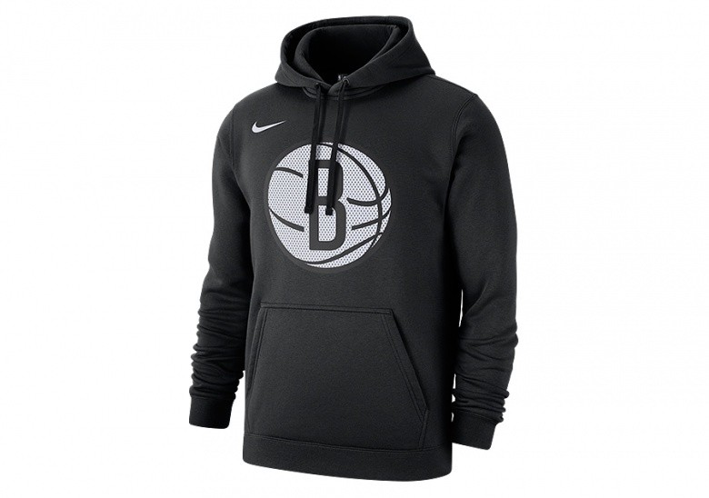 NIKE NBA BROOKLYN NETS CLUB LOGO FLEECE PULLOVER HOODIE BLACK