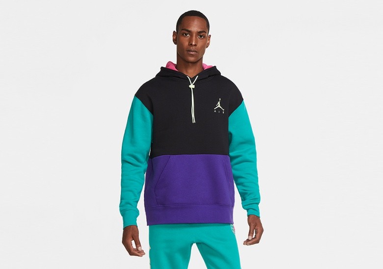 NIKE AIR JORDAN JUMPMAN AIR FLEECE PULLOVER HOODIE BLACK COURT PURPLE